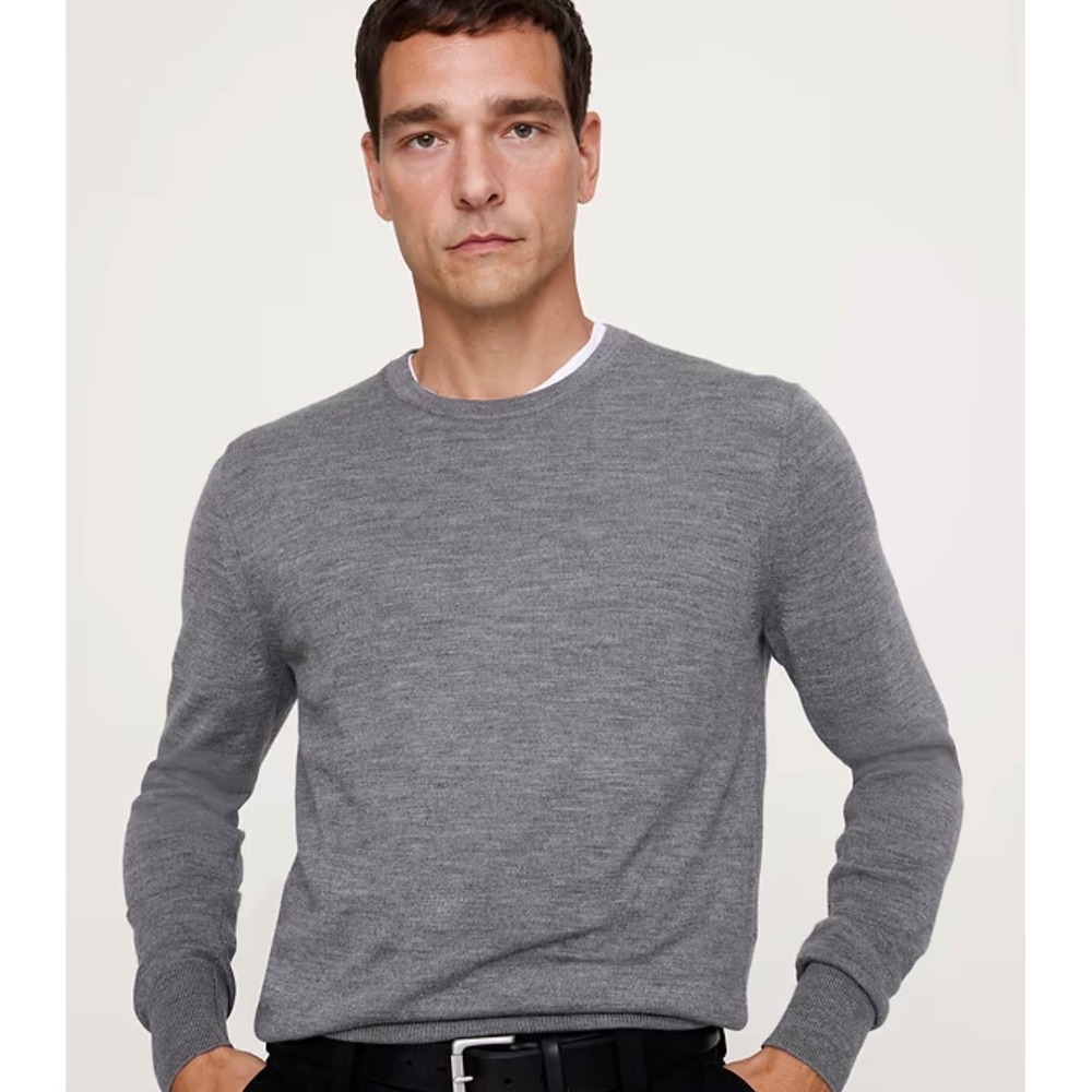 Men's Banana Republic 2025 100% Merino Wool Lightweight Crewneck Sweater L Gray